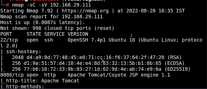 Depth vulhub writeup nmap