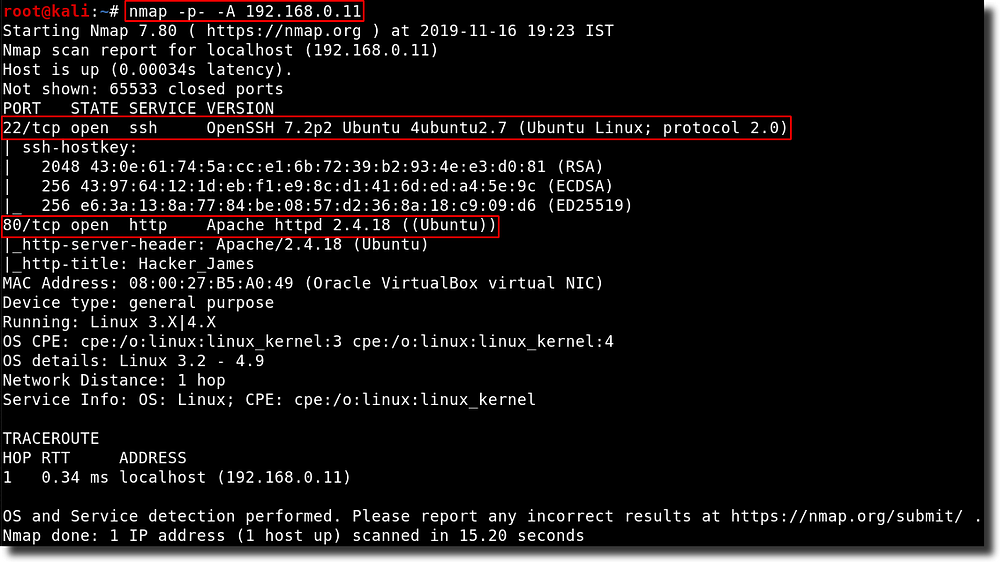 IMG: Finding exposed services on the remote machine using the nmap tool